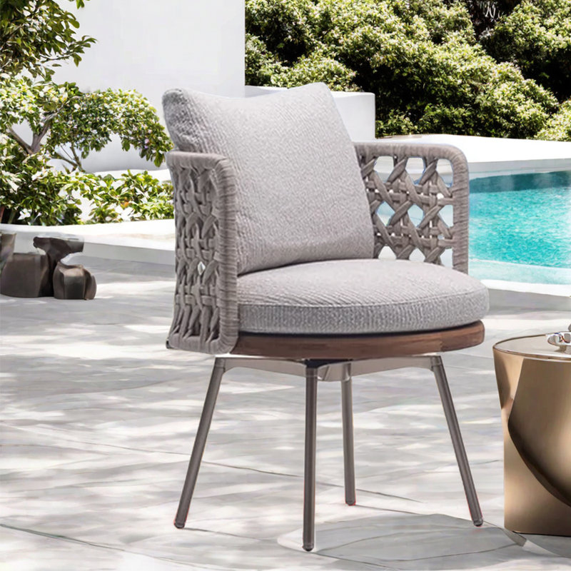 Elegance Furnishings Braided Rope Creative Patio Chair Outdoor Dining Armchair with Cushion Wayfair